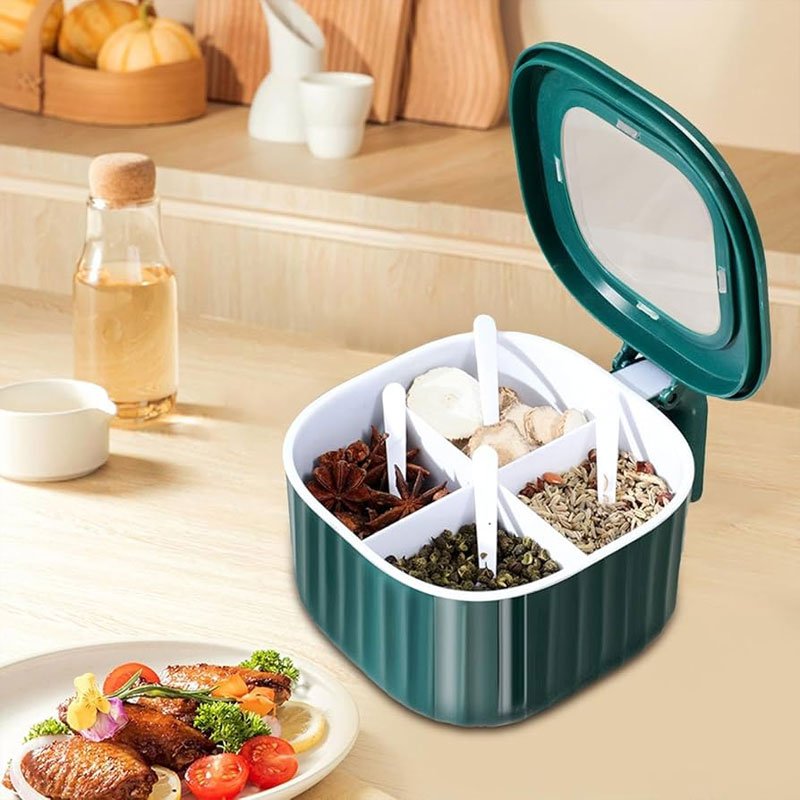 4 in 1 Spice Box Household Kitchen Utensils Storage Box Seasoning Jar MSG Sugar Salt Jar Seasoning Jar Combination Set-Multicolour